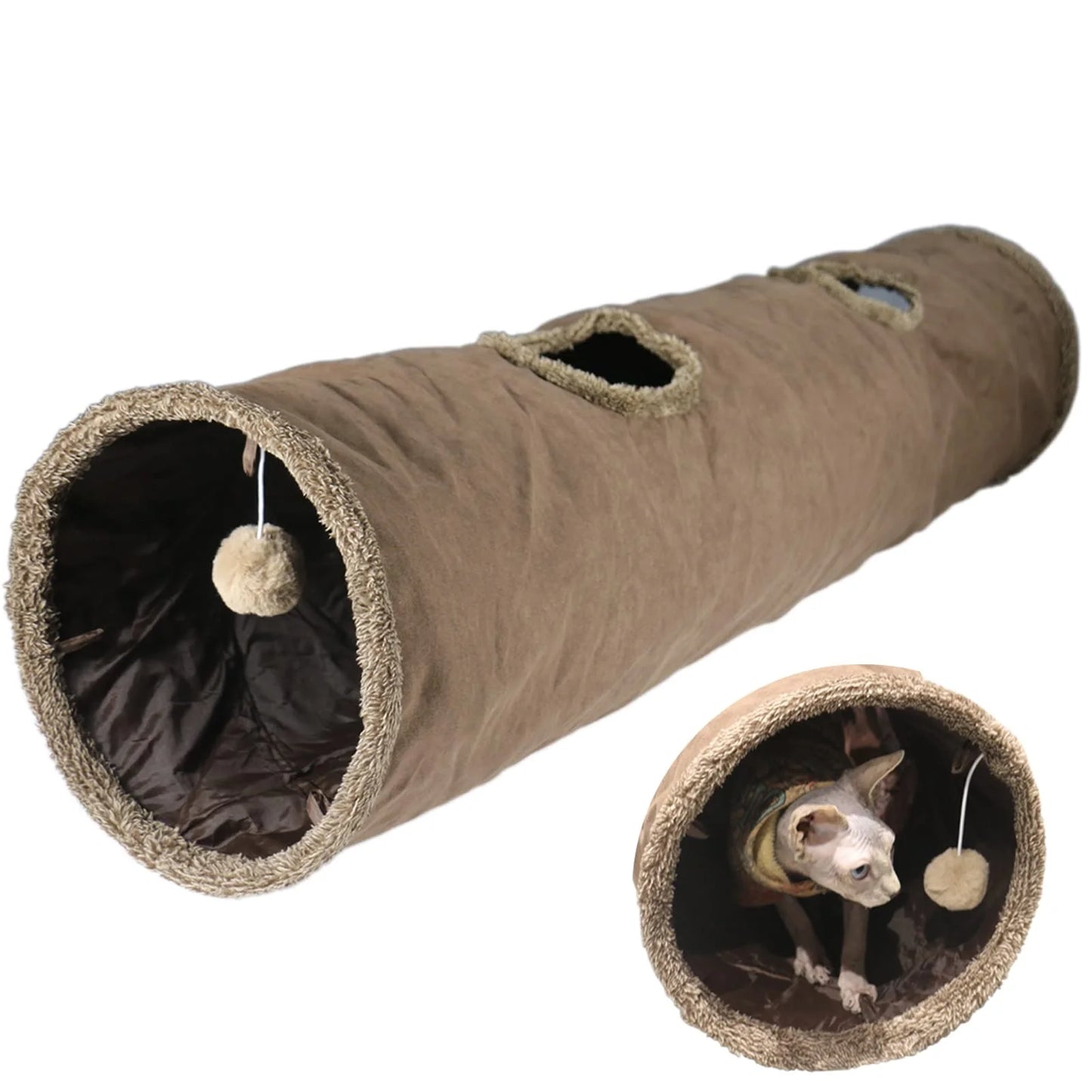 Cat Tunnel with Hanging Toys – Suede Foldable