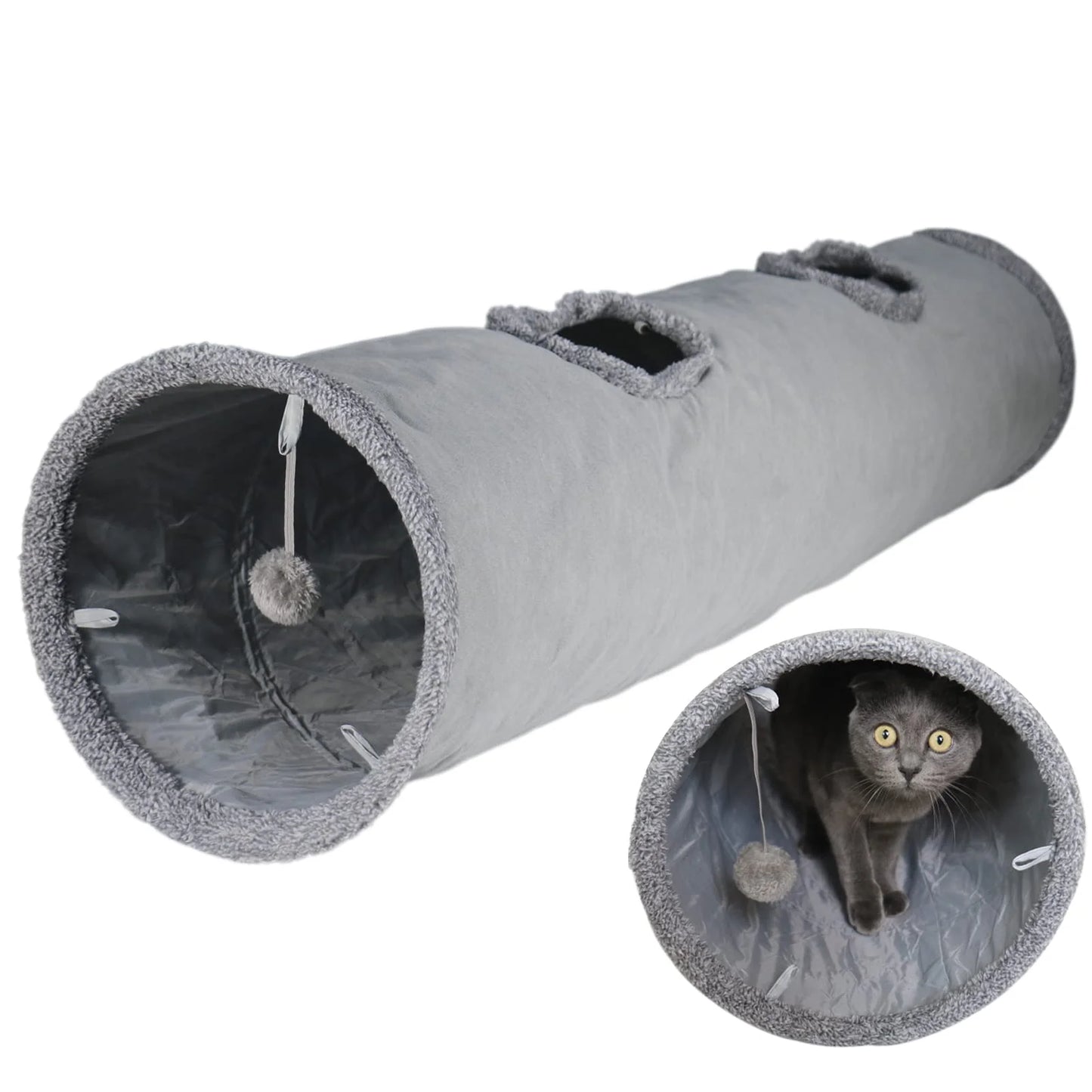 Cat Tunnel with Hanging Toys – Suede Foldable – packaging