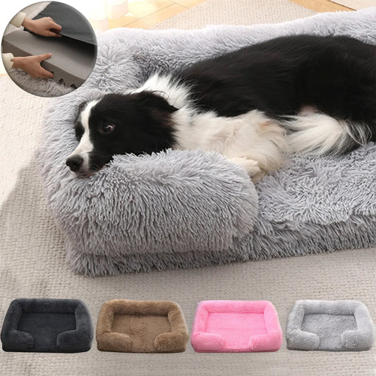 Square plush winter dog bed sofa with removable washable mat